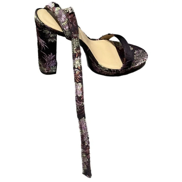 NWT Forever 21 Floral Embroidered Block  Heels Women's Size 10 Glam Black Purple - Picture 9 of 13